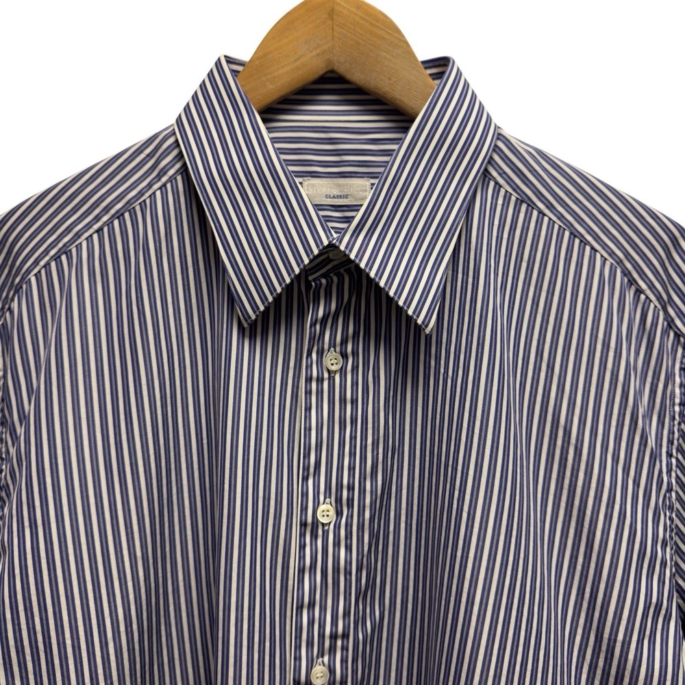 Stefano Ricci Men's XL Classic Blue/White Striped Button Front Dress Shirt Italy